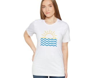 Retro soluppgång solnedgång över vatten t-shirt, solhav, sommar strandtröja, sommartröja för dam, sol-t-shirt för kvinnor, sommargåva till henne