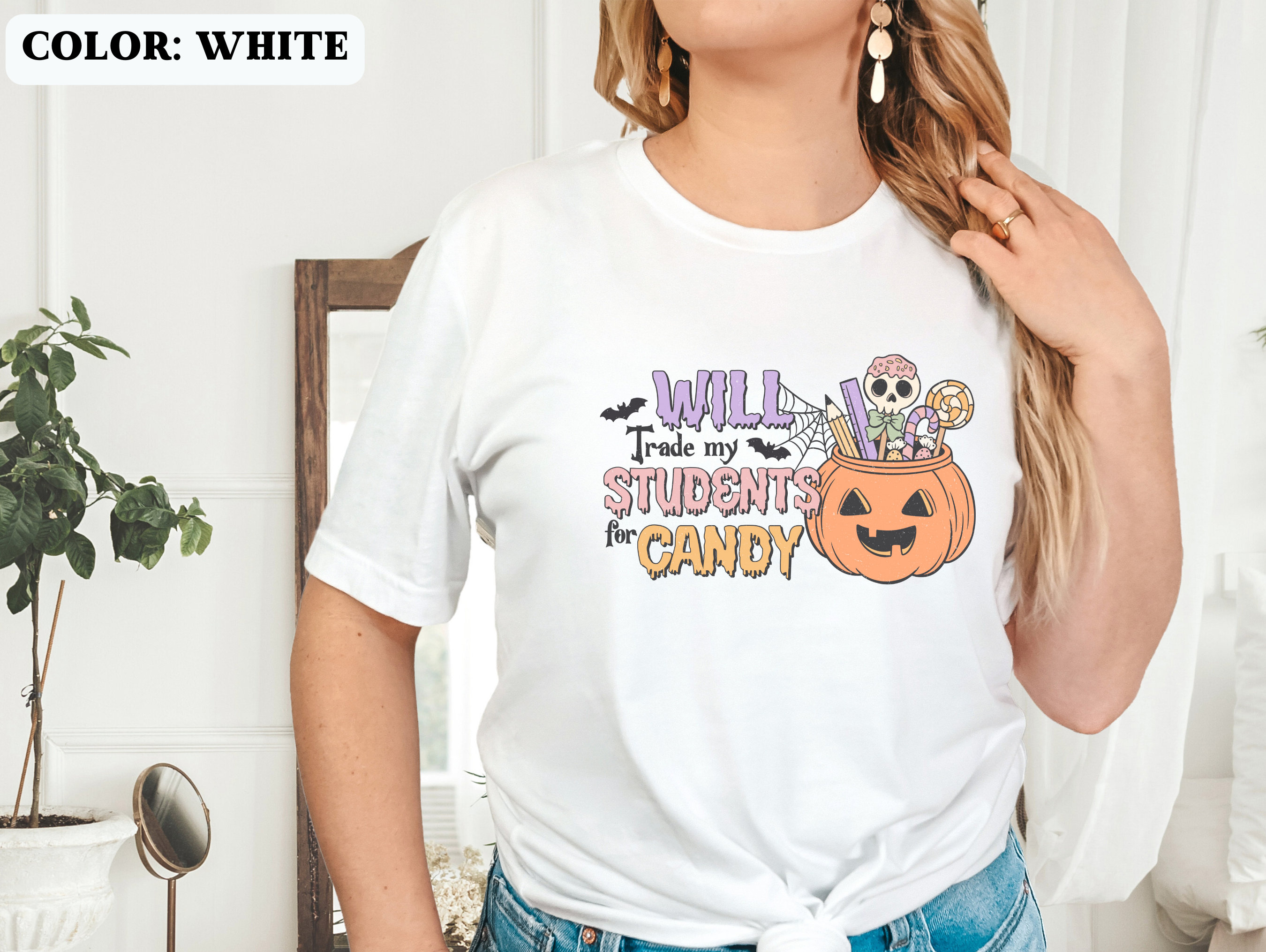 Discover Halloween Students Candy Teacher Shirt School Teacher Tshirt Teacher Gift Elementary Grade School Teacher Tee Teacher Rainbow Back To School