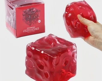 Jumbo Crystal Red Squishy Cube, Soft Sensory Stress Relief Toy, Jelly-Like Silicone