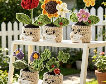 Flores/corazones/rosas de ganchillo hechas a mano - Regalo de apoyo emocional para ella/mamá/maestra/inauguración de casa - Decoración de escritorio de oficina