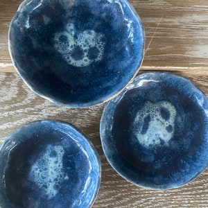 hand-shaped ceramic bowls, set of 3 blue, multi-purpose bowls for dips, maritime inspired, small jewelry bowl, housewarming gift,