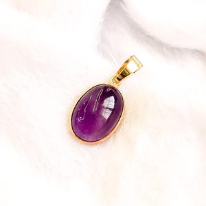 Natürlicher lila Amethyst Oval Anhänger, 14K Solid Gold Amethyst Anhänger Halskette, Februar Birthstone 14k Gold Lünette Anhänger Jubiläumsgeschenk