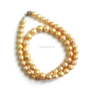 RARE Golden South Sea Pearls Necklace, Gold Pearl Necklace for Gift 7.50-8mm Pearl Beads Necklace, Golden South Sea Pearl Statement Necklace