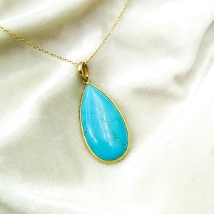 Natural Arizona Turquoise Pendant, 14k Solid Yellow Gold Turquoise Pendant Necklace, December Birthstone Pendant, Blue Turquoise Jewelry