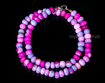 Fuchsia Pink Opal Beads Necklace, Pink Opal Smooth Rondelle Beaded Necklace, Opal Handmade Necklace, Candy Opal Gemstone Women's Necklace