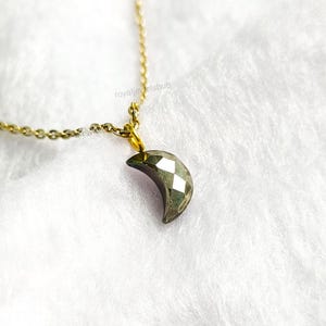 AAA Pyrite Moon Pendant Necklace, Crescent Moon Crystal Jewelry, Natural Pyrite Charm, Boho Celestial Necklace, Healing Stone Gift for Her