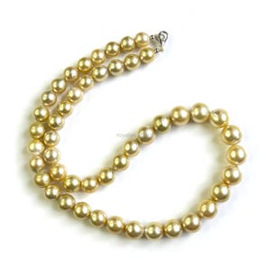 Genuine Golden South Sea Pearls Necklace, 9mm-11mm Natural Pearl Necklace Gold Pearl Beaded Necklace, Golden South Sea Pearl Necklace Gift