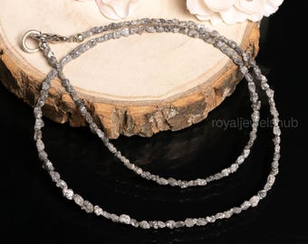Natural Grey Diamond Beaded Necklace, Handmade Gemstone Jewelry Necklace For Men And Women, Diamond Jewelry, Gemstone Beads Necklace