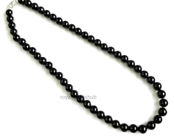 Minimalistische schwarze Turmalin Halskette, Heilschmuck, 8 mm Turmalin Runde Perlen Halskette, Handgemachte Perlen Choker Halskette, Geschenk für Sie