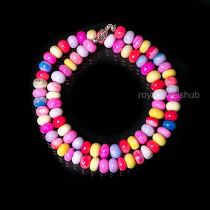 AAA Multi Color Candy Opal Beads Necklace, Opal Smooth Rondelle Beads, Opal Gemstone Beads, Women&#39;s Handmade Necklace, Opal Beaded Gift