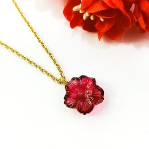 AAA Pink Tourmaline Carved Gemstone Flower Pendant, 925 Sterling Silver Jewelry, Hand Carved Gemstone Pendant, Flower Charms for Necklace
