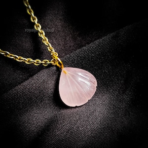 Rose Quartz Sea Shell Pendant, Carved Smooth Shell Charms, 925 Silver Quartz Jewelry, Root Chakra Necklace, Healing Pendant Gift for Women