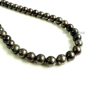 Sparkling Pyrite Beaded Necklace, Crystal Handmade Jewelry, Natural Golden Pyrite Necklace Choker, 8mm Round Beads Necklace Gift for her