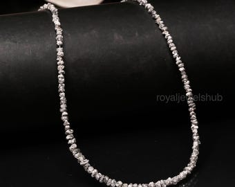 Natural Raw Rough Grey Diamond Beads Necklace, Uncut Nugget Diamond Beaded Necklace, Diamond Necklace for Women, Gemstone Beads Necklace
