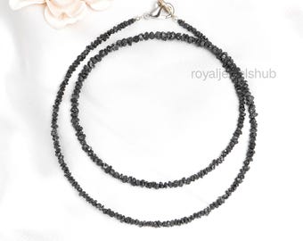 Conflict Free Raw Black Diamond Beads Necklace, Uncut Black Diamond Beaded Necklace, Gemstone Diamond Necklace for Women, Rough Diamond Bead
