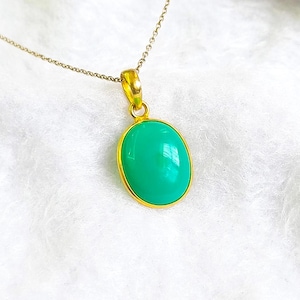 Natural Chrysoprase Pendant, 14K Solid Yellow Gold Green Chrysoprase Pendant, May Birthstone Pendant, Birthday Gift, Chrysoprase Jewelry