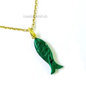 Dijes de pez tallado en malaquita, colgante de pez hecho a mano, joyería de plata 925, pez koi de piedra preciosa, dijes de pez de cristal, collar de protección