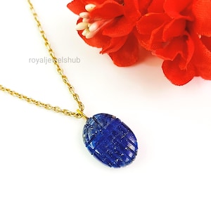 Natural Lapis Lazuli Scarab Carved Gemstone Charms, Crystal Scarab Pendant, 925 Sterling Silver Pendants, Beetle Charms, Holy Scarab Pendant