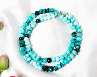Natural Cyan Blue Opal Smooth Rondelle Beads Necklace, Opal Gemstone Beaded Necklace, Handmade Choker Women Necklace, Opal Stone Necklace