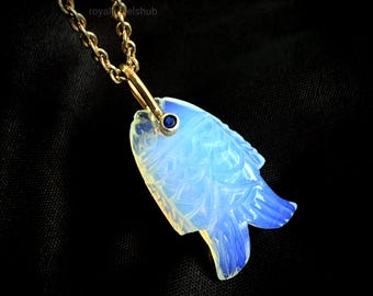 AAA Opalite Fish Carved Pendant, 925 Silver Handmade Artisan Jewelry, Healing Crystal Koi Fish, Handmade Fish Pendant Charms, Gift For Her