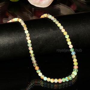 Natural Fire Ethiopian Opal Beaded Necklace, Top Quality Ethiopian Opal Necklace, Fire Opal, 925 Sterling Silver Gemstone Necklace Gift