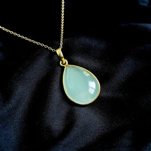 Pingente de água-marinha, joia de ouro maciço 14K, pingente de pedra preciosa em formato de pera, joia com pedra de nascimento para presente para ela, joia de cristal de água-marinha com cura
