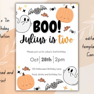 Halloween Birthday Invitation, Boo I&#39;m Two, Editable Birthday Invitation, 2nd Birthday, Printable Party Invitation