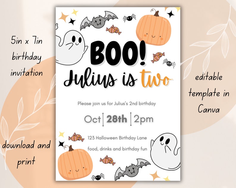 Halloween Birthday Invitation, Boo I'm Two, Editable Birthday ...