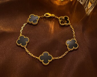 15 mm Five Clover Bracelet, 18K Yellow Gold Plated, 925 Sterling Silver Bracelet, Gift for her