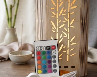 Mantra-nachtlampje 15 kleuren yogastudio decor, zen-meditatielamp, berkenhouten bedlampje, spiritueel housewarmingcadeau, yogacadeau afstandsbediening
