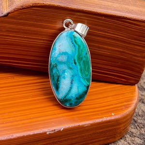 Chrysocolla Gemstone Handmade 925 Silver Jewelry, Natural Chrysocolla Sterling Silver Pendant, Oval Shape Chrysocolla Pendant, Gift for her