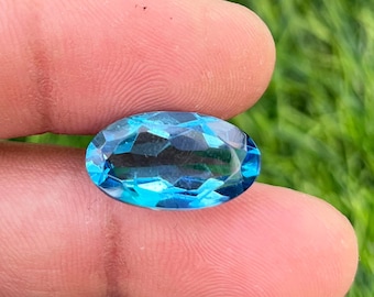 Oval Blue Topaz Gemstone: Faceted Crystal Healing Stone (19x10MM)