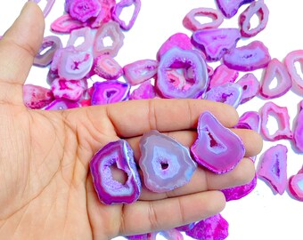 Baby Pink Window Druzy Geode Slices: Polished Agate for Jewelry Making