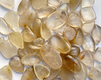 Natural Golden Rutile Quartz Gemstone - Smooth Golden Rutilated Quartz Cabochon -Golden Rutile Crystal Mix Size golden rutile Jewelry Making