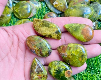 Polished Green Opal Cabochon: Natural Gemstone Palm Stone Lot