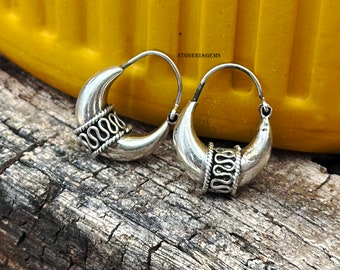 Aros vintage, aros gruesos de plata, aros de plata, pendientes de plata de ley, aros gruesos de plata, aros huecos Huggie