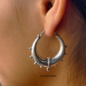 35mm Vintage Hoop Earrings, Chunky Silver Hoops, Silver Hoop Earrings, Sterling Silver Earrings, Chunky Silver Earrings, Huggie Hollow Hoops
