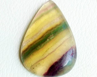 Loose Pear Fluorite Pendant Stone: Multi-Color Cabochon (36x25x6MM)