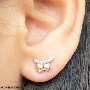 Cubic Zercoin Silver Small Tops, ręcznie robiony kolczyk ze srebra próby 925, minimalistyczna biżuteria ze srebra próby 925, kolczyki damskie w stylu Art Deco