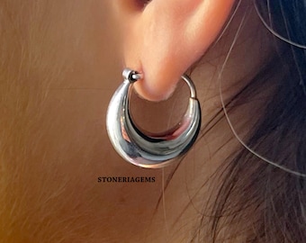 925 Sterling Silver Hoop Earrings, Minimalist Silver Huggie Hoops, Small Polished Silver Earrings, Everyday Jewelry, Gift for Her