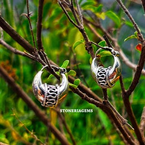 13X14mm Vintage Sterling Silver Hoops, Chunky Hoop Earrings, Hollow Hoop Earrings Silver Earrings, Chunky Earrings 925 Silver Dainty Earring