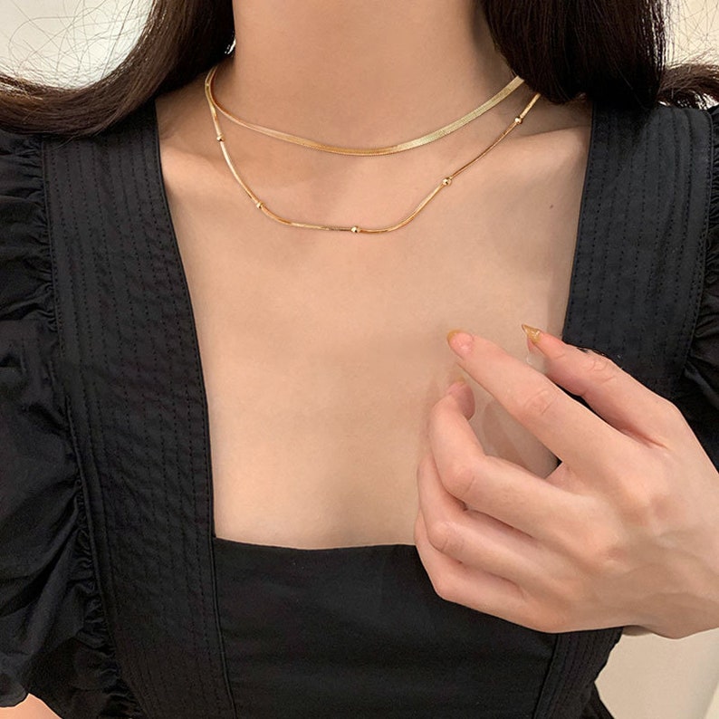 Trendy Stainless Steel 2 Layer Circular Necklace for Women,C Shape Clavicle Chain Choker,Wedding Party Girl Accessories Jewelry,Gift For Her image 3