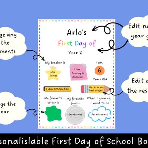 First Day of School Sign, Back to School, Kids First Day of School Board, Unisex, Personalisable, Digital Download, Edit and Print at Home