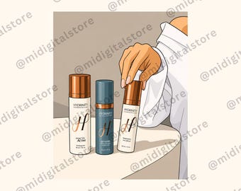 Skincare Bottles w/ Hand Drawing Illustration, Aesthetician Esthetician Skincare, Digital Graphics, Instant Download, PNG JPG