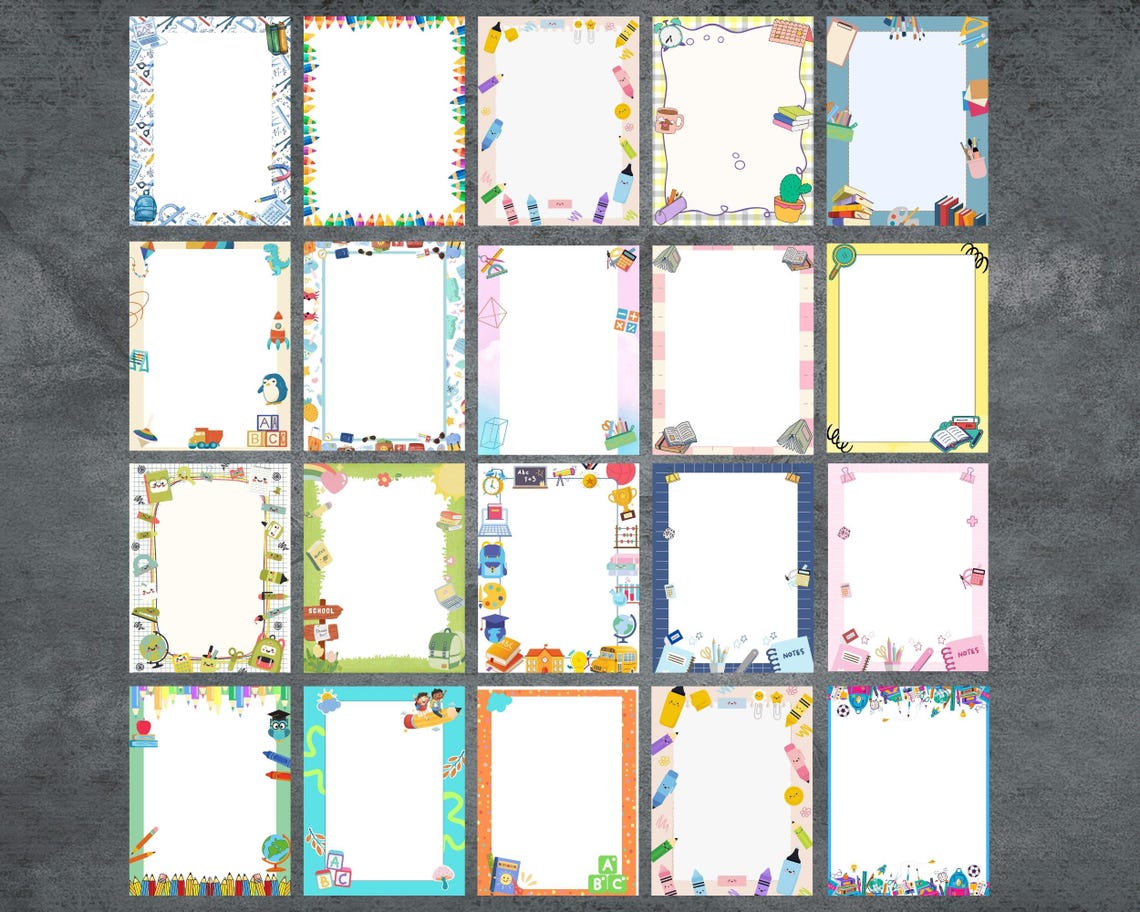 School Themed Border Frame Digital Clipart Design 100 Printable Pages ...