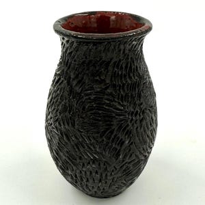 Textured Black Ceramic Bud Vase – Handmade Small Vase for Minimalist or Wabi Sabi Decor
