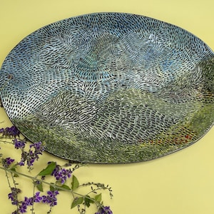 Snow Mountain Oval Ceramic Tray - Handmade Ceramic Serving Dish, Artistic Landscape Platter, Nature-Inspired Tableware