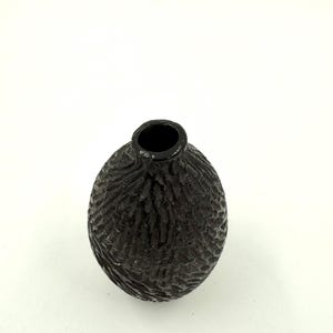 Small Black Textured Ceramic Vase – Wabi Sabi Miniature Bud Vase, Handmade Pottery Home Accent
