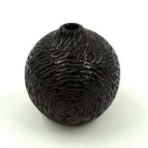 Textured Black Ceramic Vase – Handmade Wabi Sabi Bud Vase, Artisan Pottery Gift, Minimalist Home Shelf Decor