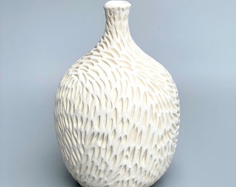 Tiny White Ceramic Vase | Unique Carved Bud Vase | Modern Minimalist Decor | Handmade Pottery